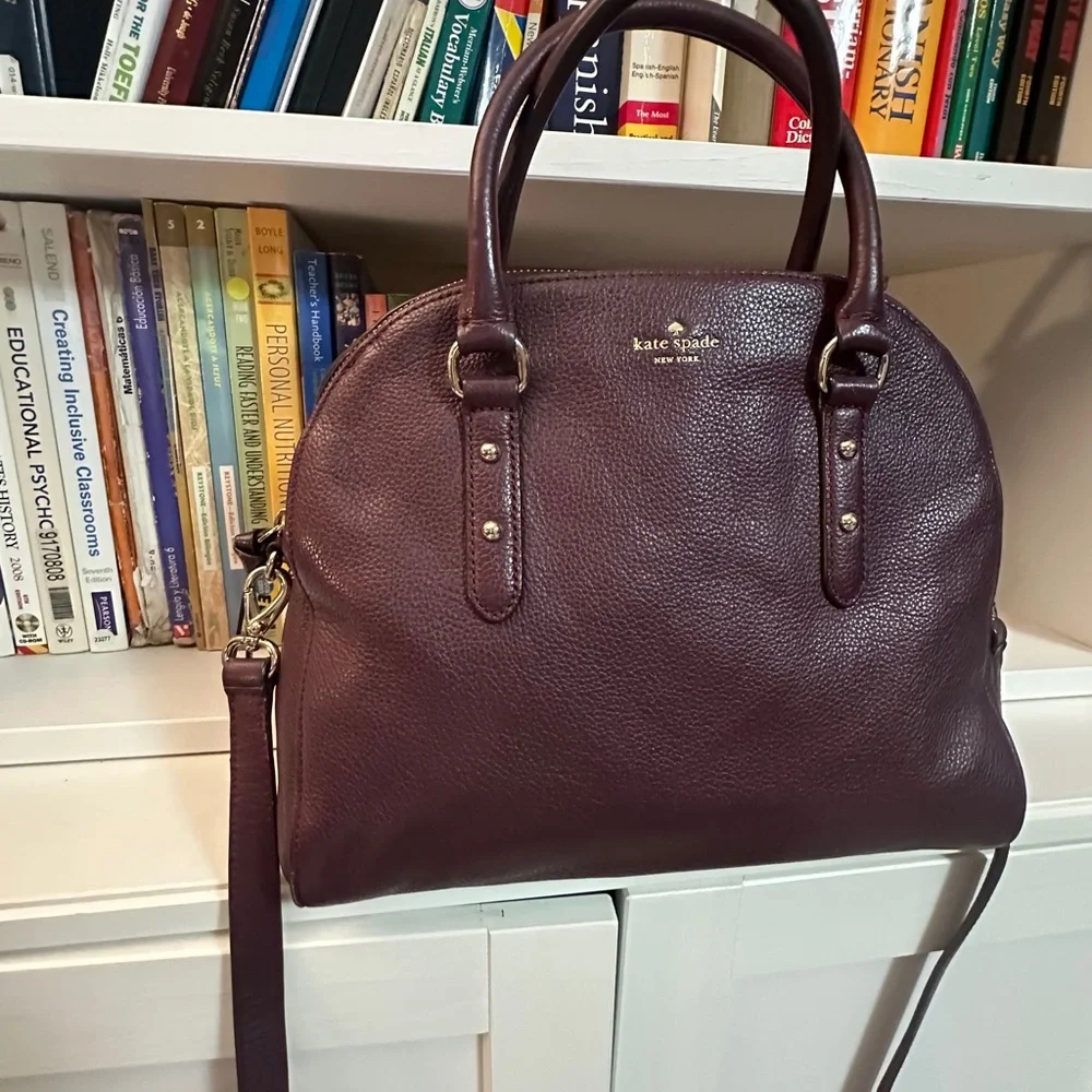 kate spade Plum Leather Dome Satchel with Gold Hardware